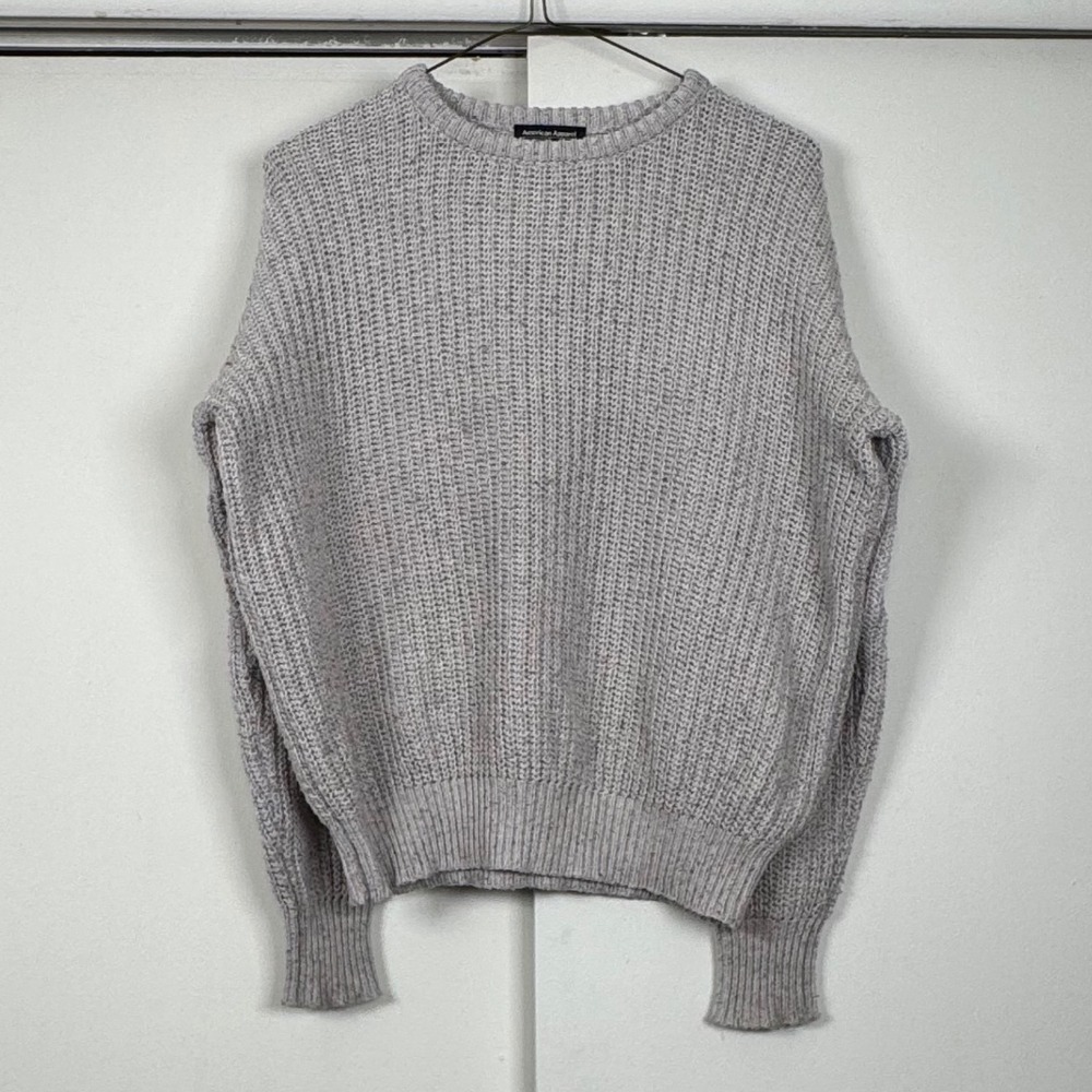 American Apparel Gray Fisherman Sweater Oversized Ribbed Knit Crewneck Small USA